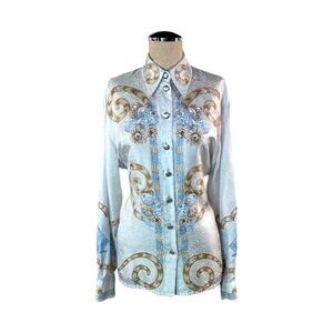 ESCADA ✘ Vintage 100% Silk Baroque Scroll Floral Blouse by Margaretha Ley EU 38
